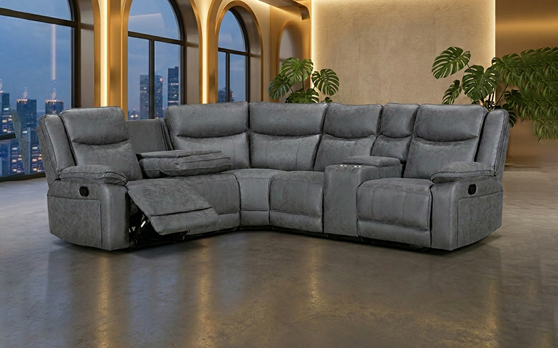 Venice Luxury Leather Living Room Corner Sectional with Dual Recliners